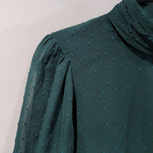 Universal Standard Womens Swiss Dot Blouse Size 6/8 Green Balloon Sleeve Chiffon - Picture 3 of 13